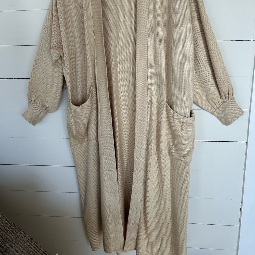 Vintage Maria Rodriguez Silk Blend Long Open Front Sweater Size Medium. - Picture 2 of 4